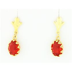 Brushed Gold earrings with Ruby Red stones