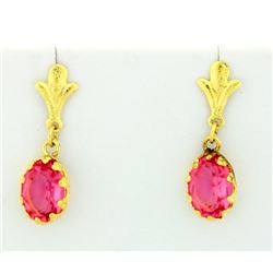 Brushed Gold earrings with Pink Topaz stones