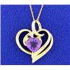 Image 1 : Amethyst and Diamond 10k Yellow Gold Pendant