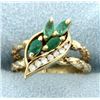 Image 1 : Natural Emerald & Diamond Pinky Ring