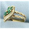 Image 2 : Natural Emerald & Diamond Pinky Ring
