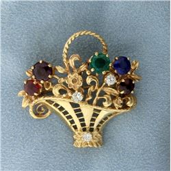 Flower Pot Diamond & Gemstone Pendant or Pin