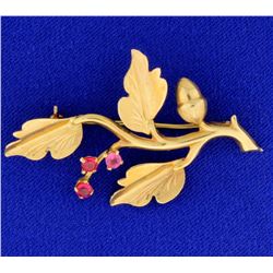 18K Leaf & Acorn Pin