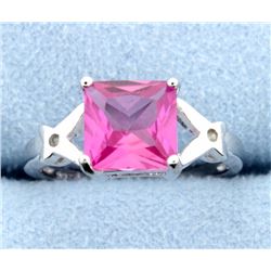 Sterling silver ring with lab Pink Sapphire & Diamond