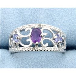 Amethyst & Diamond Sterling silver ring