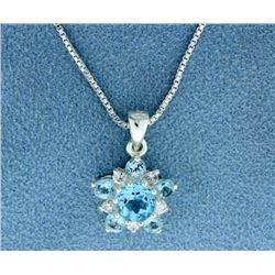 Blue Topaz Flower Pendant