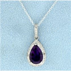 2 ct Amethyst and Diamond Pendant in Sterling Silver with Chain