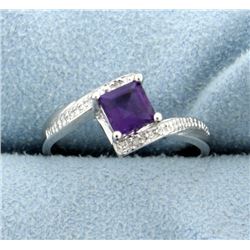 Amethyst and Diamond Ring in Platinum over Sterling Silver