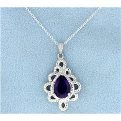 Amethyst and Diamond Sterling Pendant with Chain