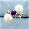 Image 1 : Diamond, Amethyst, and Pearl Ring in White Gold