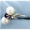 Image 2 : Diamond, Amethyst, and Pearl Ring in White Gold