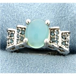 Custom Made Moonstone & Blue Diamond Ring