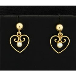 Seed Pearl Dangle Heart Earrings