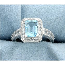 Halo Style Sky Blue Topaz Ring in a Vintage Style Sterling Silver  Mounting