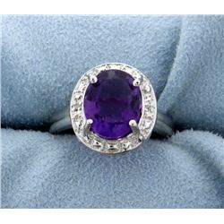 3 ct Amethyst and Diamond Ring in Platinum over Sterling Silver