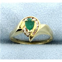 Emerald & Diamond 14k Yellow Gold Ring