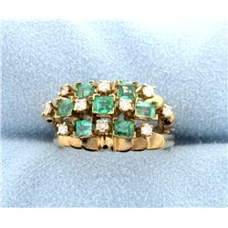 Vintage Emerald & Diamond 14k Yellow Gold Ring