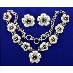 Sterling Necklace Flower Design with Matching Earrings