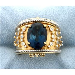 Designer "Dallas Prince" 14k Ring with London Blue Topaz & Diamond Rose Gold and White Gold Accent