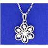 Image 1 : Diamond and Sterling Silver Flower Pendant