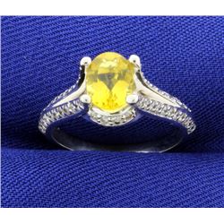 Yellow Sapphire & Diamond 14k White Gold Ring