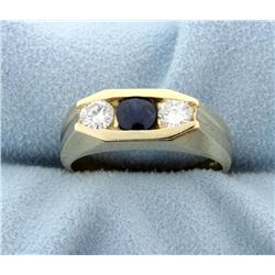 Diamond & Gem Sapphire Contemporary Style 14k Yellow Gold Ring