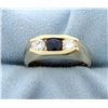 Image 1 : Diamond & Gem Sapphire Contemporary Style 14k Yellow Gold Ring