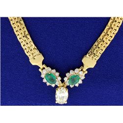 1.50 Carat Oval Diamond with Gem Quality Oval Emerald Necklace