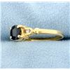 Image 2 : Sapphire & 2 Diamond 14K Yellow Gold Ring