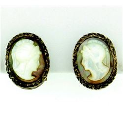 Vintage Sterling Silver Cameo Clip-On Earrings