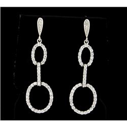 Oval White Sapphire Long Dangle Earrings in Sterling Silver