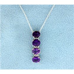 Amethyst and Diamond Sterling Silver Pendant with chain