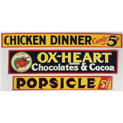 Three Embossed Tin Signs