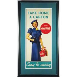 1937 Coca Cola Cardboard Sign, Red Carton