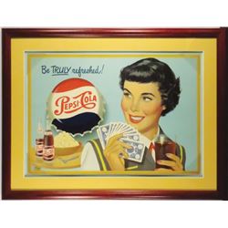 1953 Pepsi Cola Self Framed Cardboard Sign