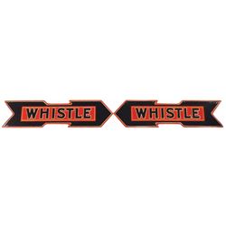Two Whistle Soda Embossed Tin Directional Signs