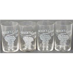 Four Welch's Grape  Juice Etched Fountain Glasses