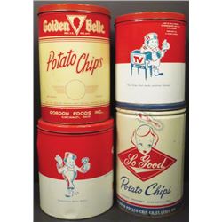 Four 1 Lb. Potato Chip Tins