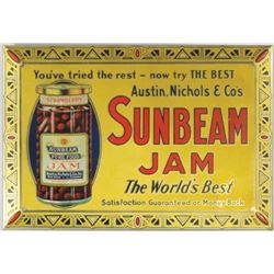 Sunbeam Jam Beveled Tin Over Cardboard Sign