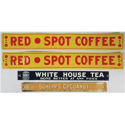 Four Country Store Tin Signs and Shelf Strips