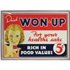 Image 1 : Won-Up Juice Beveled Tin Over Cardboard Sign