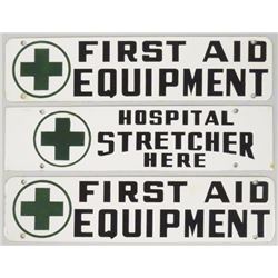 Three Porcelain Green Cross Hospital Signs
