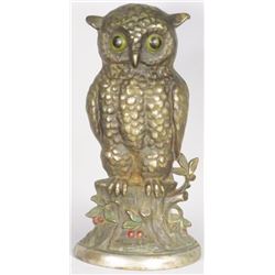 Hubley Cast Iron Owl on a Stump Doorstop