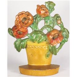 Hubley Cast Iron Poppies in Clay Pot Doorstop