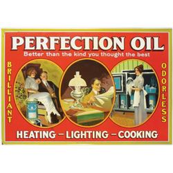 Perfection Oil Tin Over Cardboard Sign