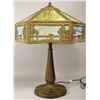 Image 2 : Metal Overlay Slag Glass Table Lamp