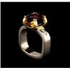 Image 3 : 14KT Two-Tone Gold 4.87 ctw Almandite and Diamond Ring