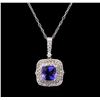 Image 1 : 5.12 ctw Tanzanite and Diamond Pendant With Chain - 14KT White Gold