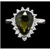 Image 2 : 14KT White Gold 3.23 ctw Green Tourmaline and Diamond Ring