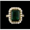 Image 2 : 14KT Yellow Gold 6.96 ctw Emerald and Diamond Ring